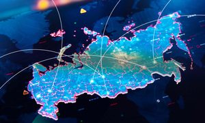 Un mapa de Rusia con líneas que simulan las conexiones dentro del país.