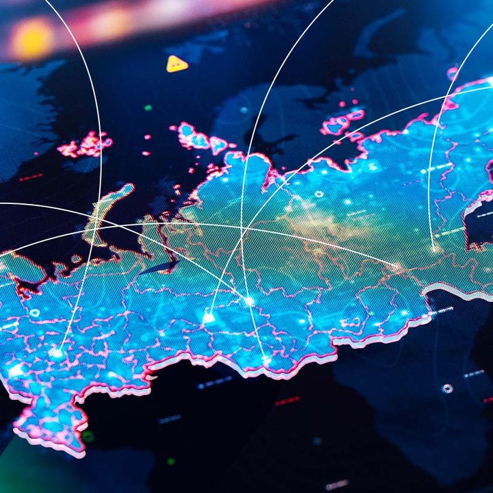 Un mapa de Rusia con líneas que simulan las conexiones dentro del país.