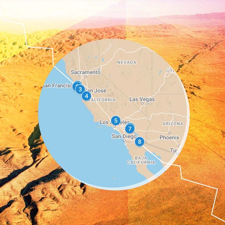 Un mapa de la falla de San Andrés, en California.