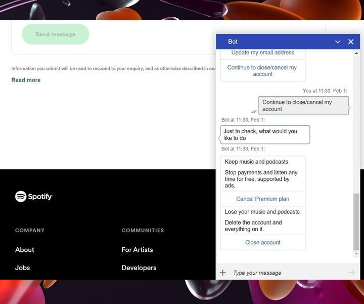 Cómo eliminar la cuenta de Spotify con el bot