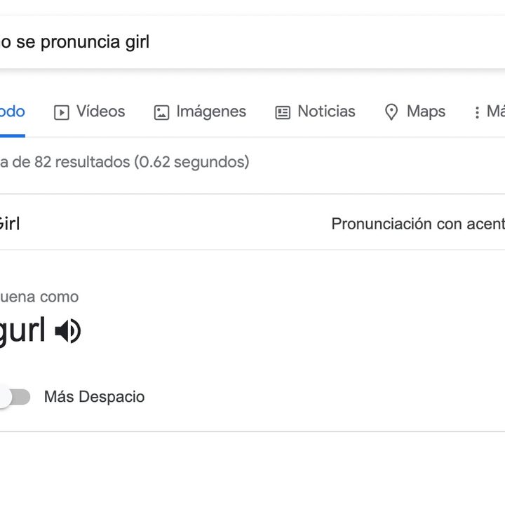 Buscador de Google con la duda de cómo se pronuncia girl en inglés.