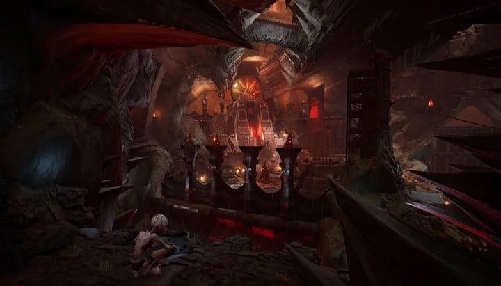 Gollum observando una caverna en El Señor de los Anillos: Gollum.