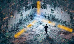 prueba mas rapida qubits del mundo computacion cuantica abstract technology background image with standing businessman