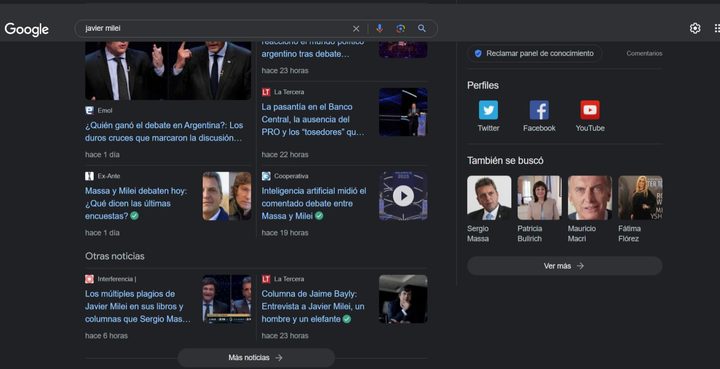 Búsqueda en Google de Javier Milei