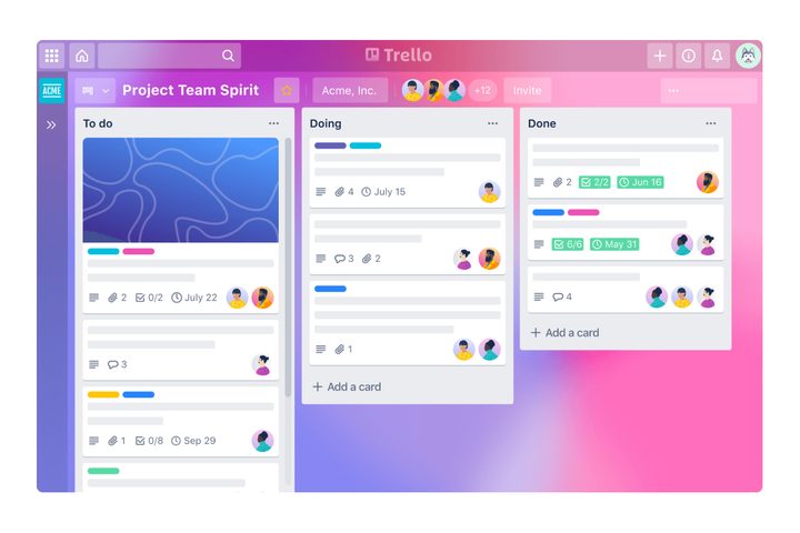 Software de gestión de proyectos Trello.