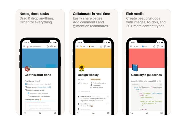 Aplicación para tomar notas Notion.