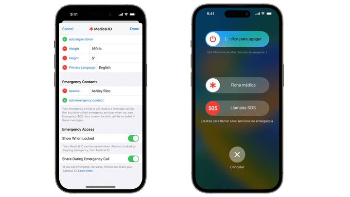 Cómo poner información de emergencia en iPhone.