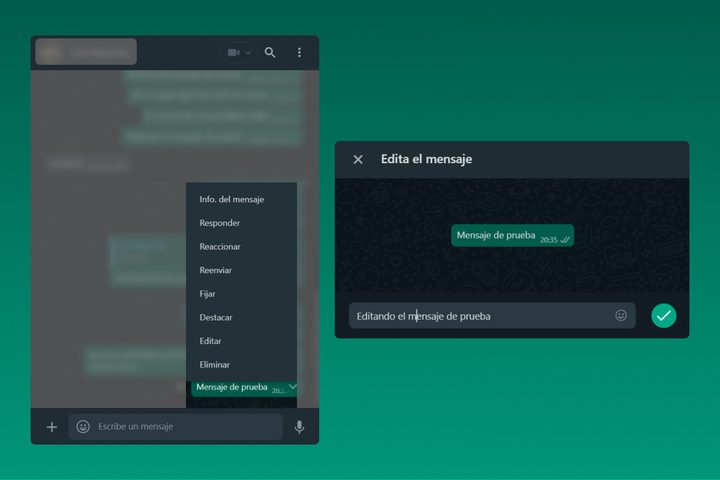 Editar mensaje en WhatsApp Web.