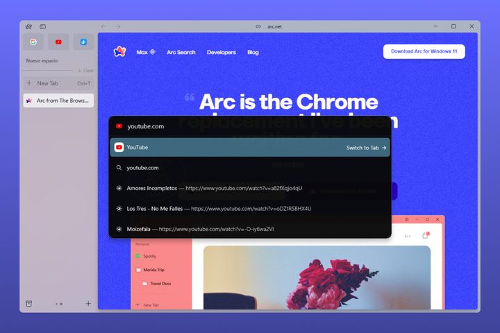 Switch to tab - navegador Arc.