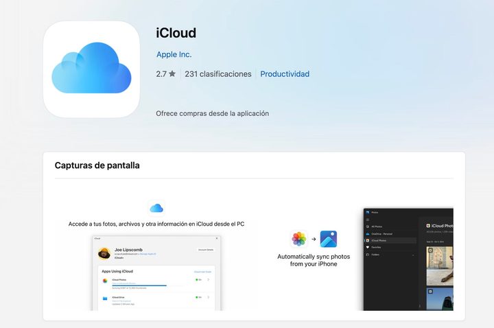 Una imagen de la app iCloud para Windows.