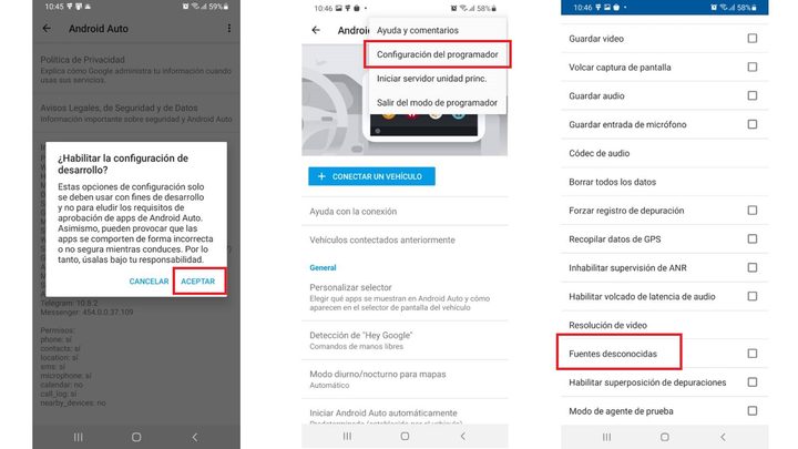 Cómo acceder al Modo desarrollador de Android Auto.