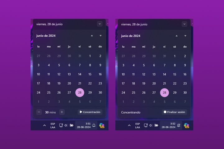 Sesiones de concentración en Windows 11.