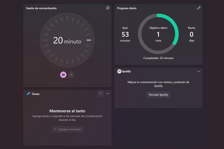 Sesiones de concentración en Windows 11.
