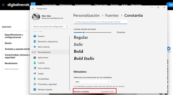 Cómo cambiar la fuente de Windows 11.