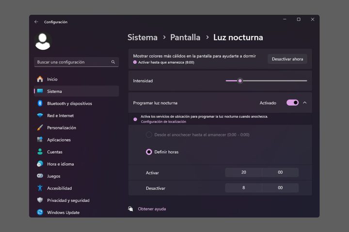 Activa la luz nocturna