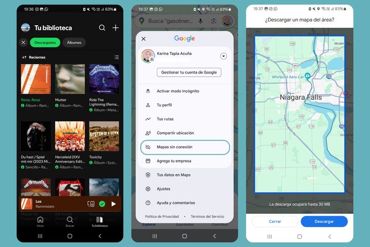 Spotify y Google Maps sin conexión.