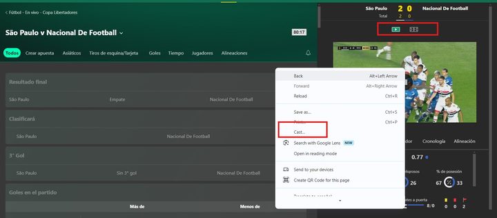 Cómo transmitir un partido desde la señal de un casino a una TV.