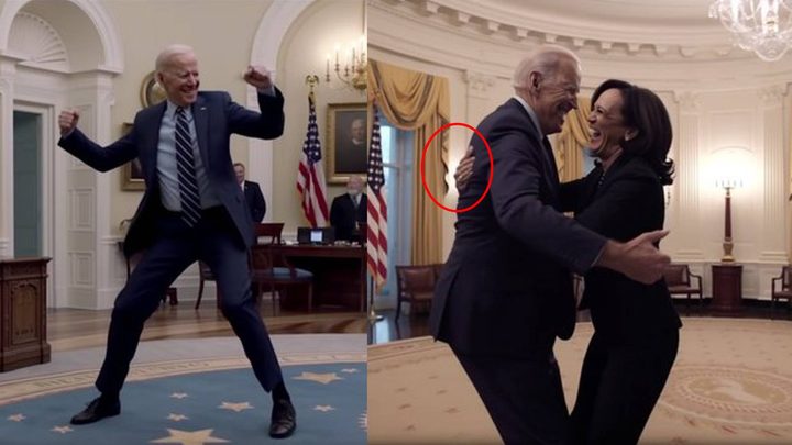 Una imagen falsa del presidente Biden y la vicepresidenta Harris creadas con inteligencia artificial.