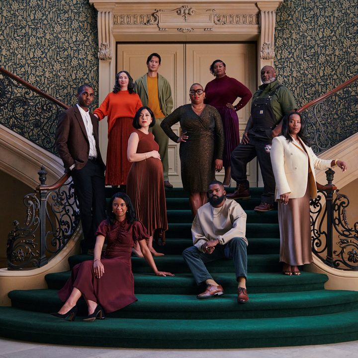 group of people on stairs