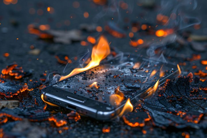 Celular en llamas fuego sobrecalentamiento