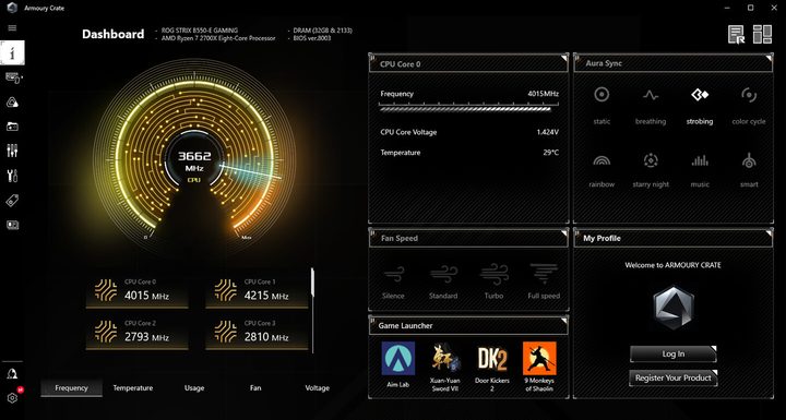 Una imagen del programa Armoury Crate para monitorear el rendimiento de una PC en jugos.