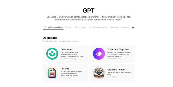 Una imagen de la tienda de GPTs.