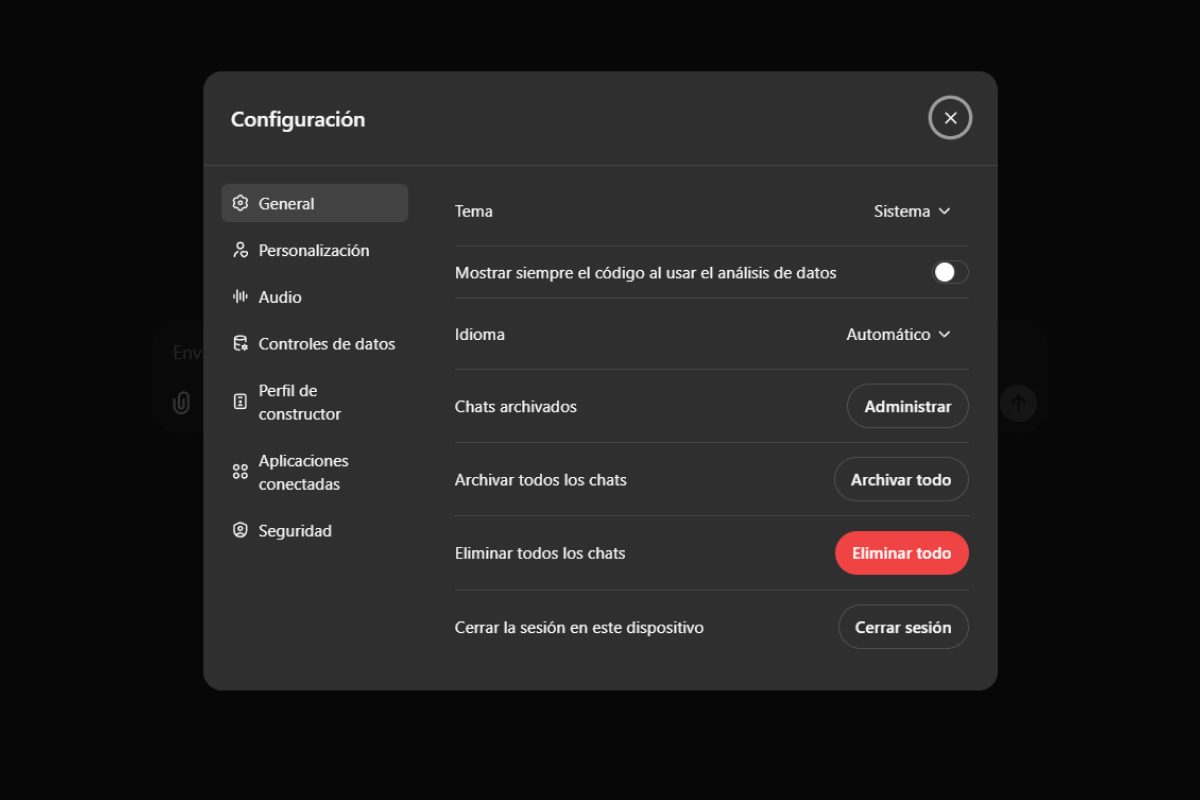 ChatGPT 5 Tema oscuro, claro, sistema