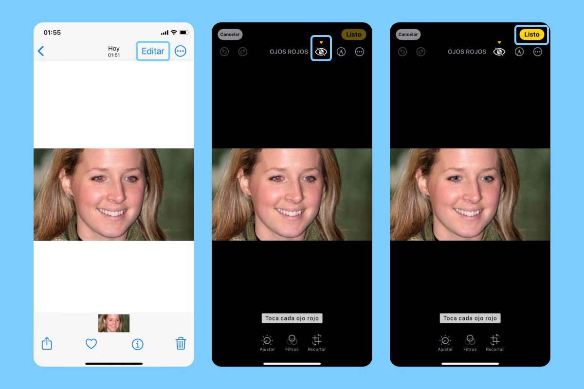 Cómo quitar los ojos rojos de tus fotos en iPhone