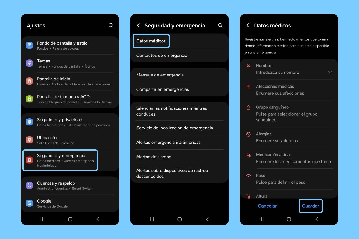 Configura tu información médica de emergencia Android funciones ocultas
