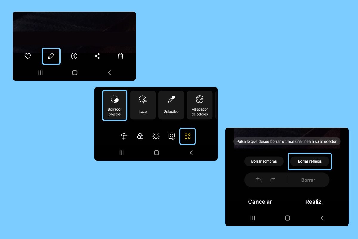 Eliminación de reflejos Galería de Samsung