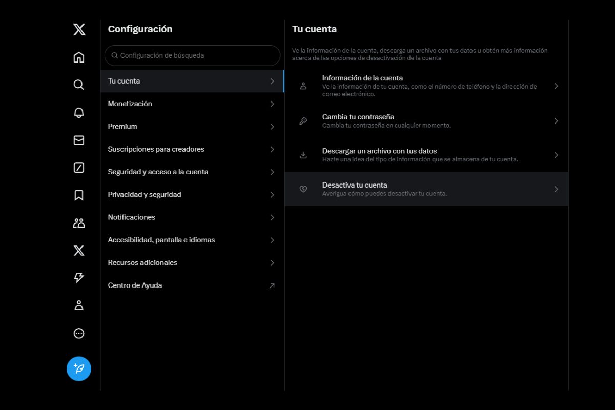 Eliminar cuenta en Twitter X desactivar cuenta
