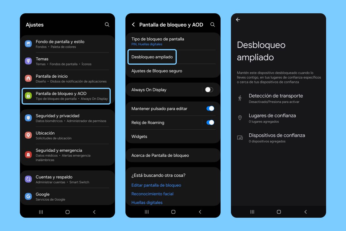 Extiende el desbloqueo en ubicaciones de confianza Android funciones ocultas