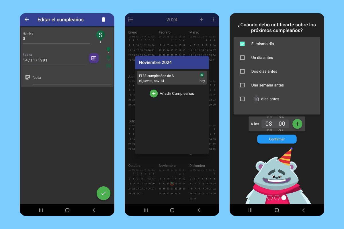 Recordar cumpleaños app Calendario de cumpleaños
