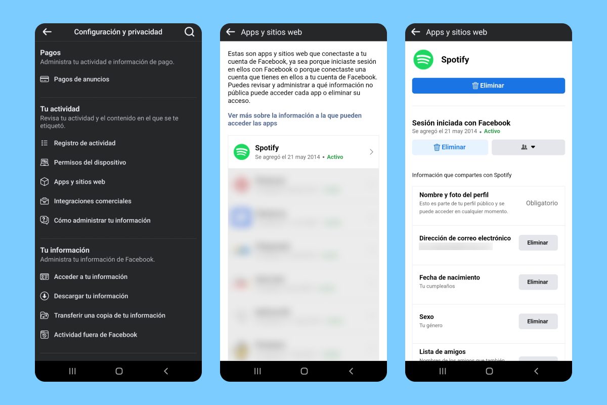 Servicios y aplicaciones vinculados a Facebook