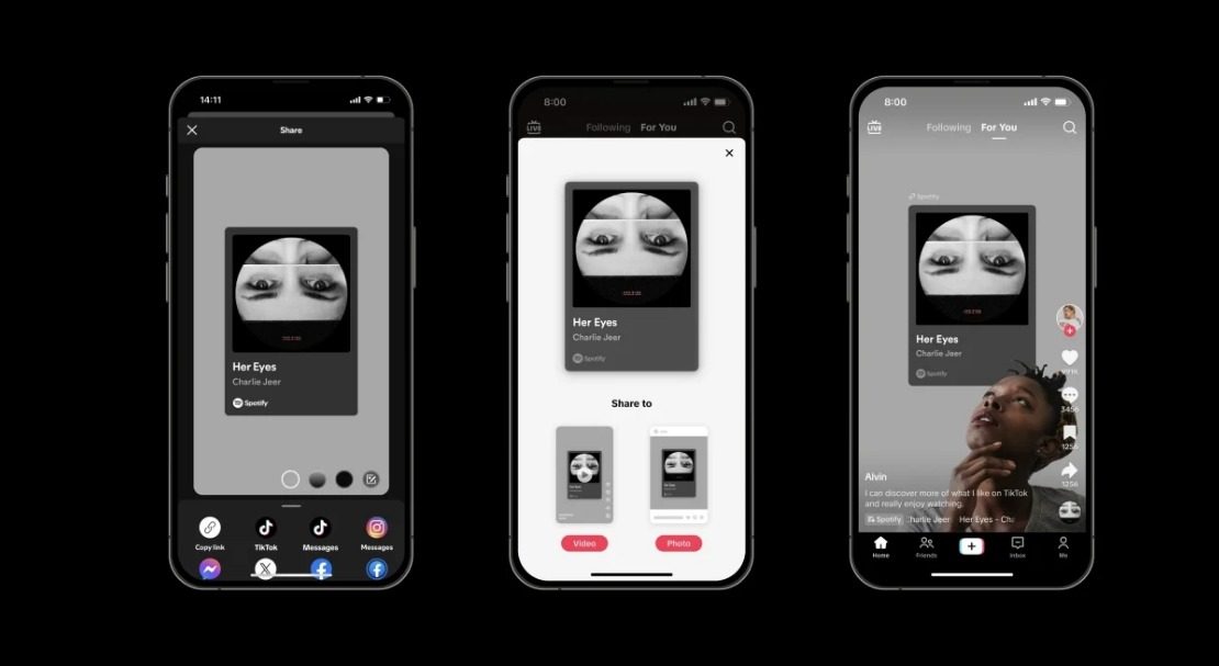 compartir spotify apple music tiktok en