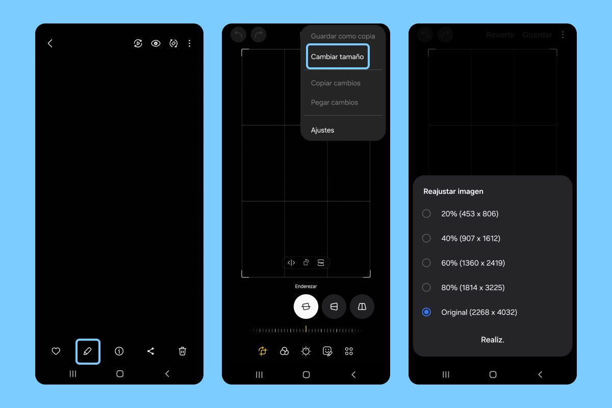 reducir el tamaño de fotos en Android Galería Edición