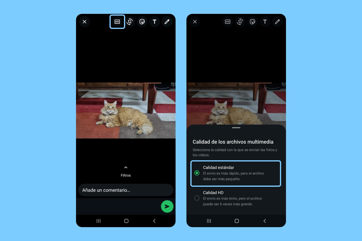 reducir el tamaño de fotos en Android apps de mensajería