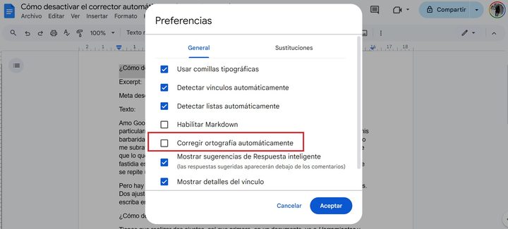 ¿Cómo desactivar el corrector de Google Docs?