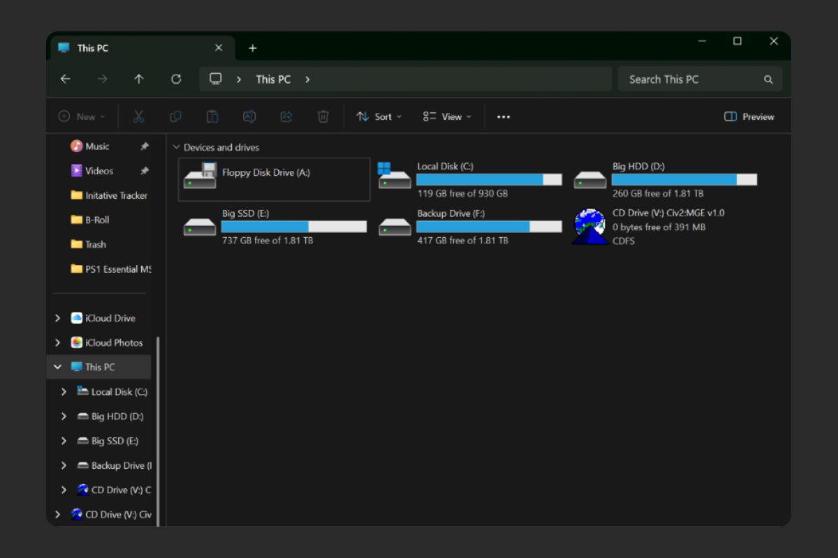 Disquete en Windows 11 configuración Este equipo