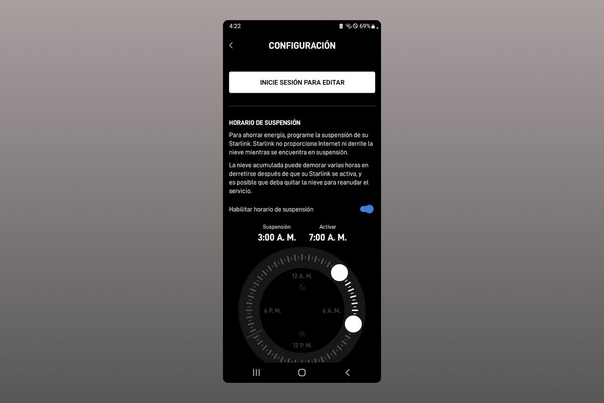 2 Modo suspensión Starlink app