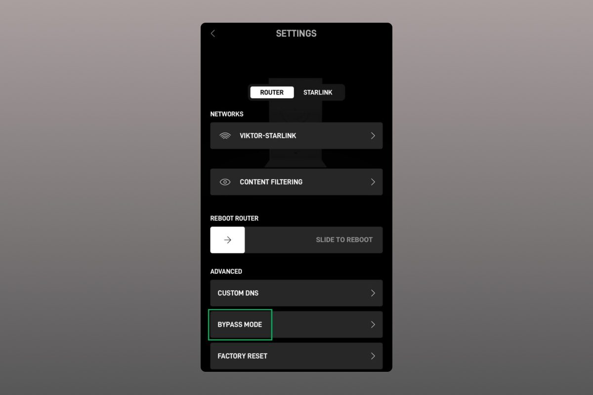 4. Modo de derivación Starlink app