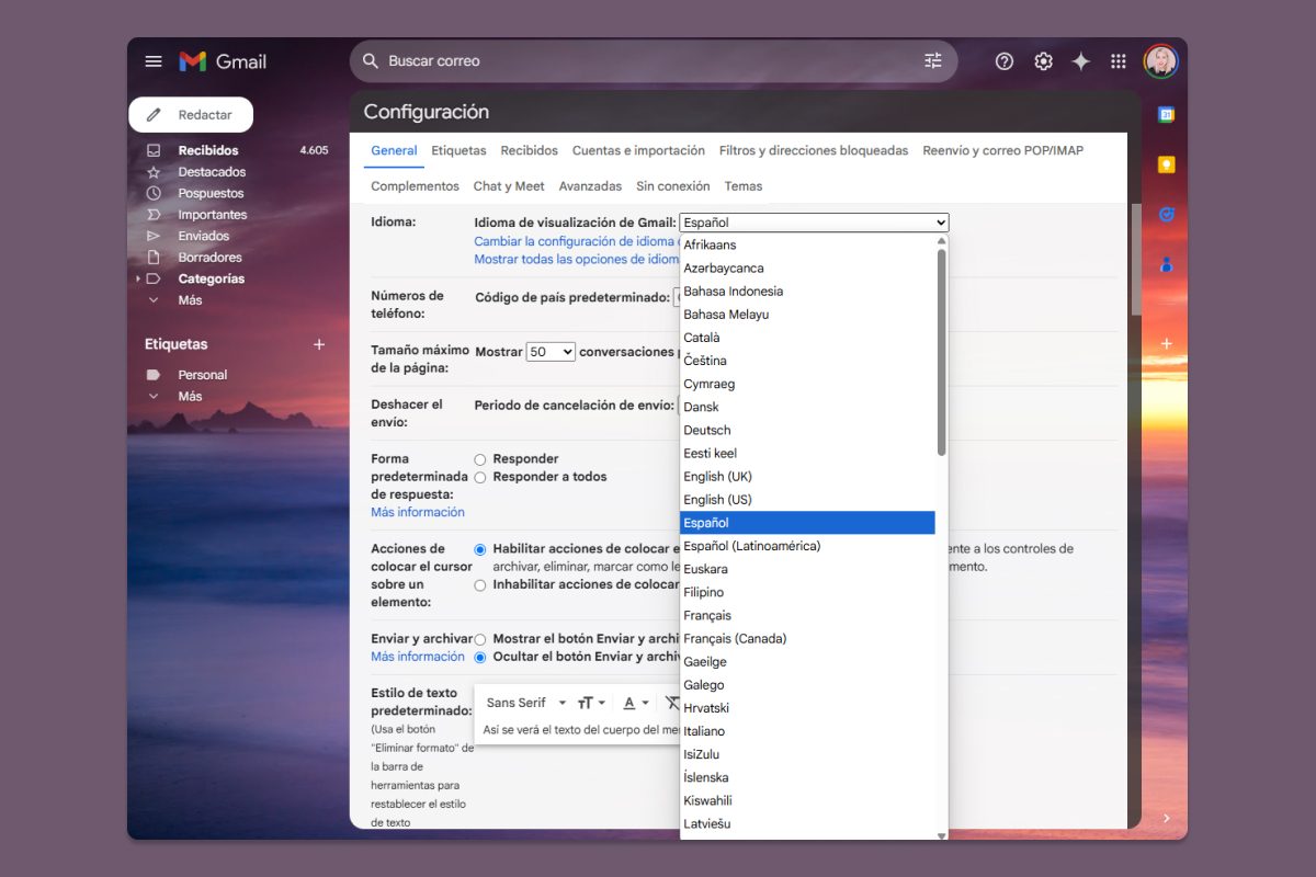 Cómo cambiar el idioma en Gmail PC