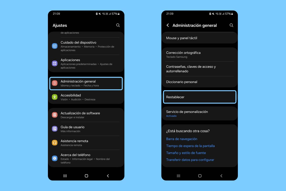 Samsung Restablecimiento desde los ajustes 1