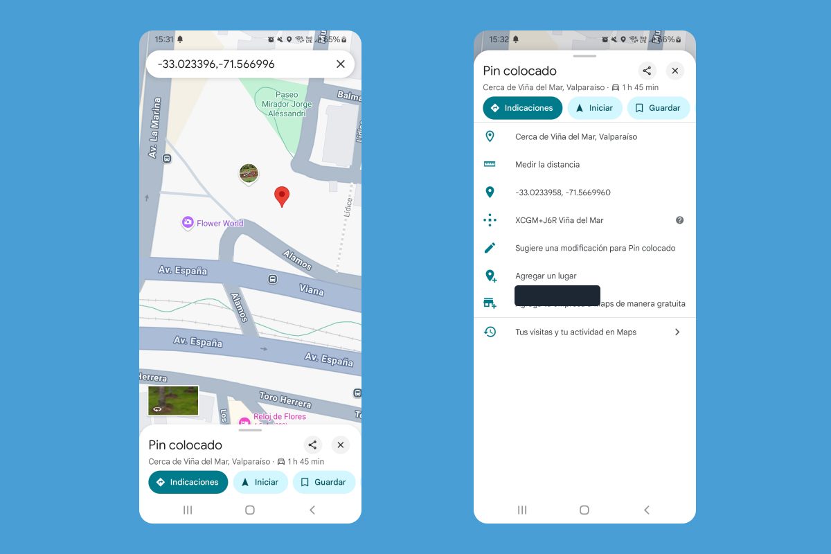 cómo sacar las coordenadas de un lugar en google maps App