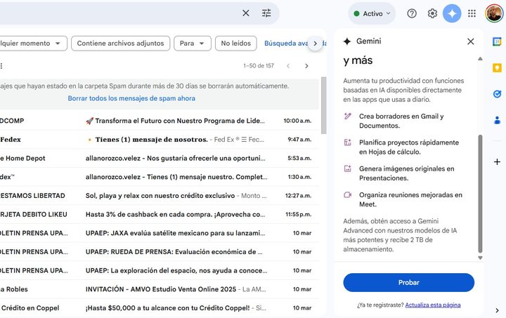 Probé Gemini en Gmail.