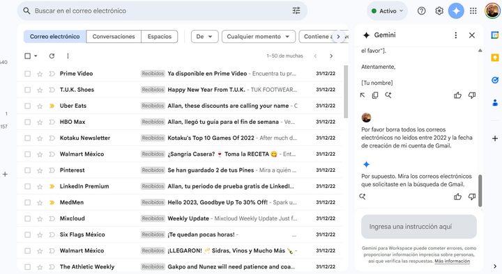 Probé Gemini en Gmail.