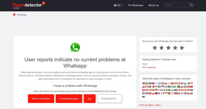 Una imagen del portal Down detector.