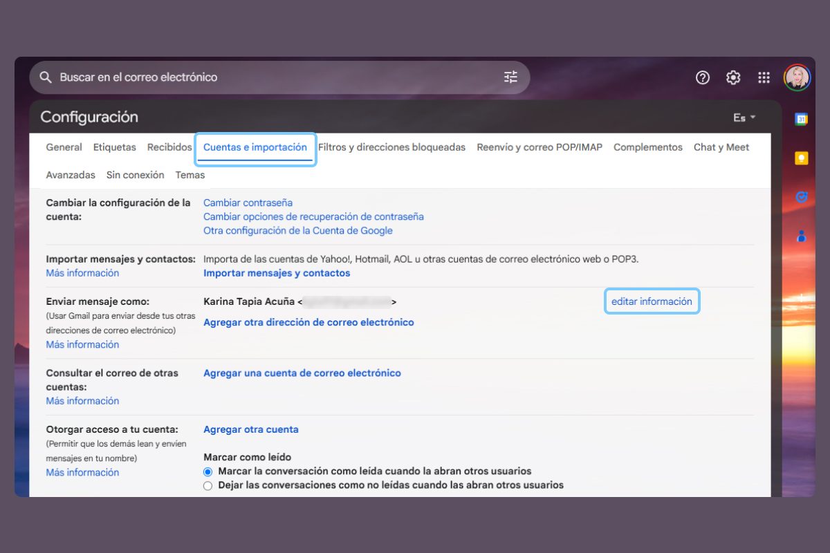 Cambiar nombre correo Gmail PC Karina Tapia Digital Trends en Español