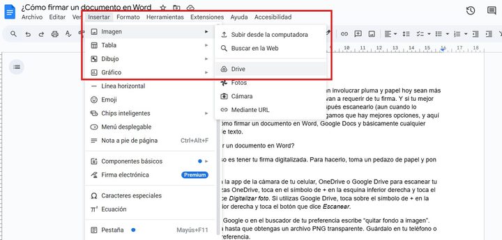 ¿Cómo firmar un documento en Google Docs?