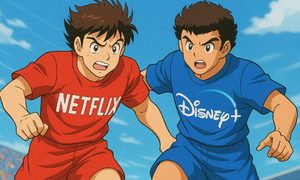 Partido de fútbol en estilo Super Campeones de Netflix vs. Disney+